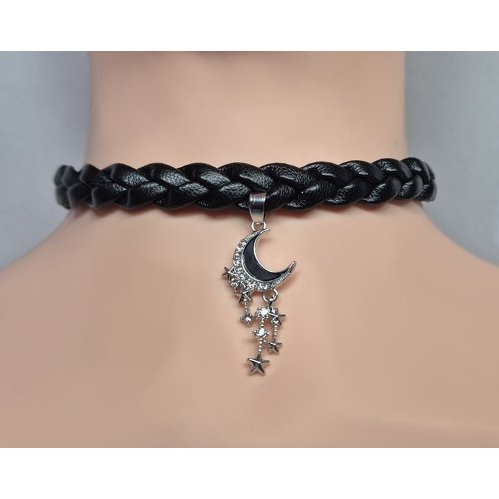 NekoGirl Collars - Moongazer black Handmade braided choker foulard - Noir